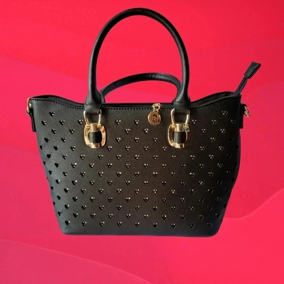 Phanuel Handbags - Phanuel heart rhinestone lightweight tote color black